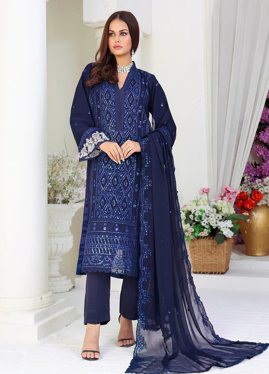 Embroidered Unstitched 3 Piece Chiffon Suit- EM0031- Party Wear